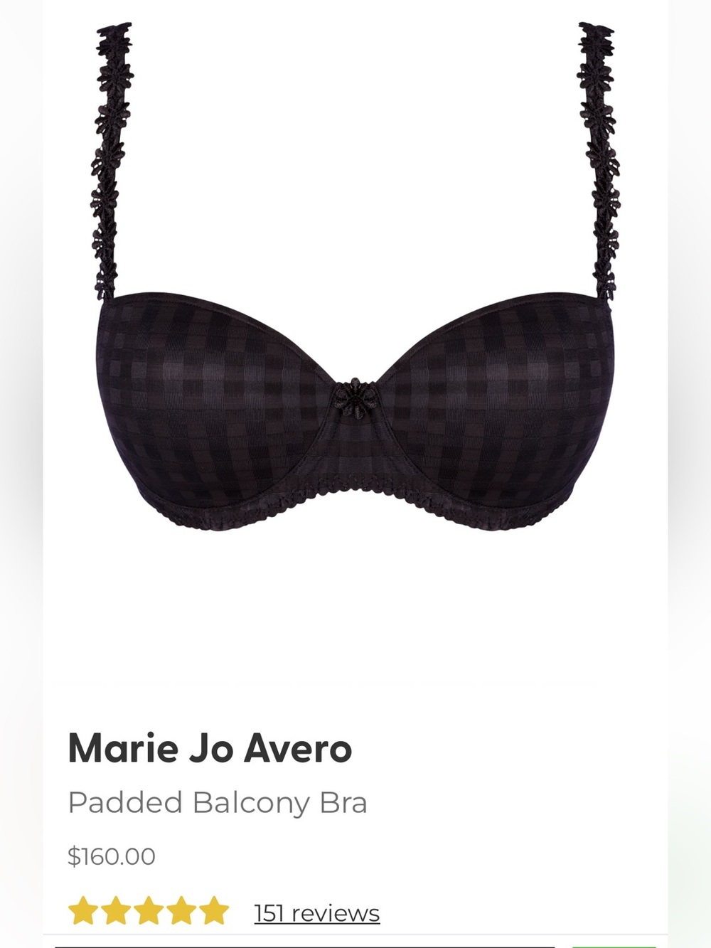 Mario Jo Avero Padded Balcon Bra, Black, Size 36F